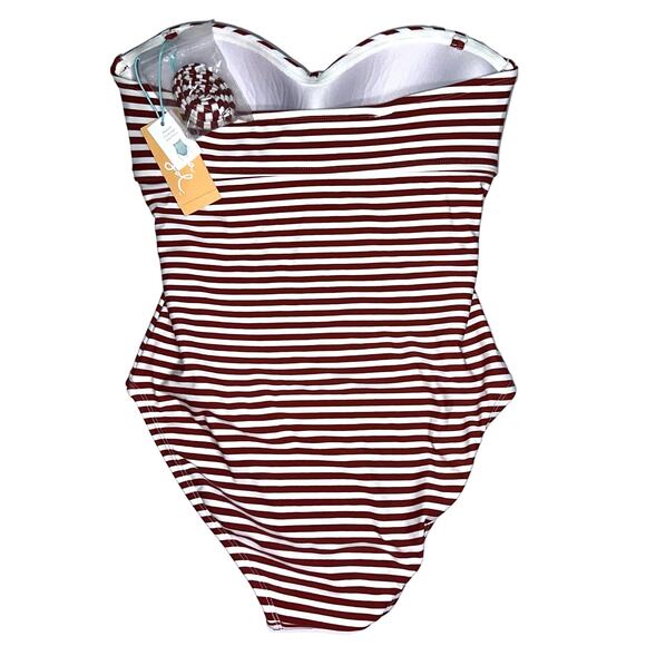 NWT Kona Sol Striped Red Currant Twist Bandeau One Piece Swimsuit Size Small - Picture 8 of 13